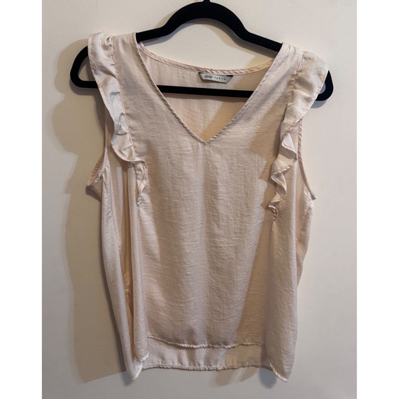 TARYM Tops - TARYM Pale Pink Textured Blouse Ruffle Sleeve VNeck Romantic Feminine Layering M